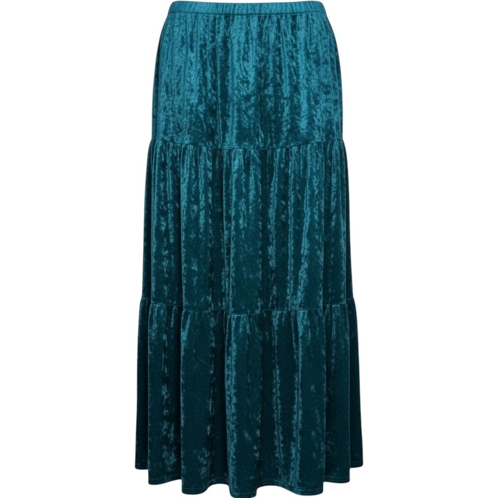 VTG 80s Teddi Women Maxi Skirt Large Teal Crushed Velvet Tiered Whimsigoth